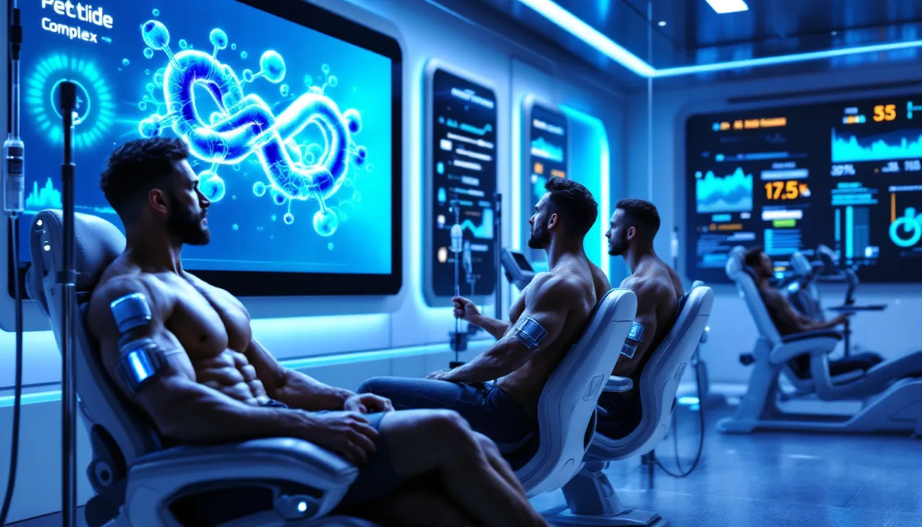 A research setting showcasing peptides stimulating muscle growth in subjects.