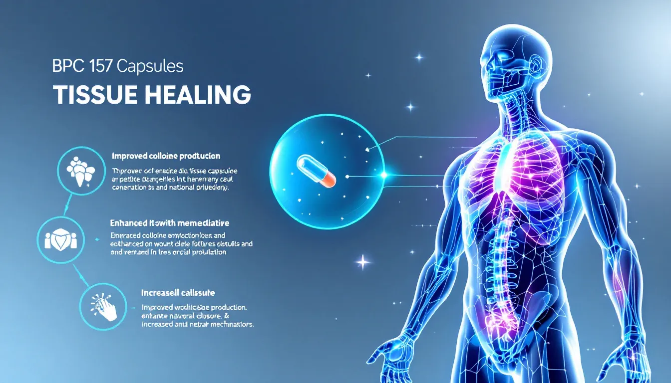 An illustration depicting the potential benefits of BPC 157 capsules in tissue healing.