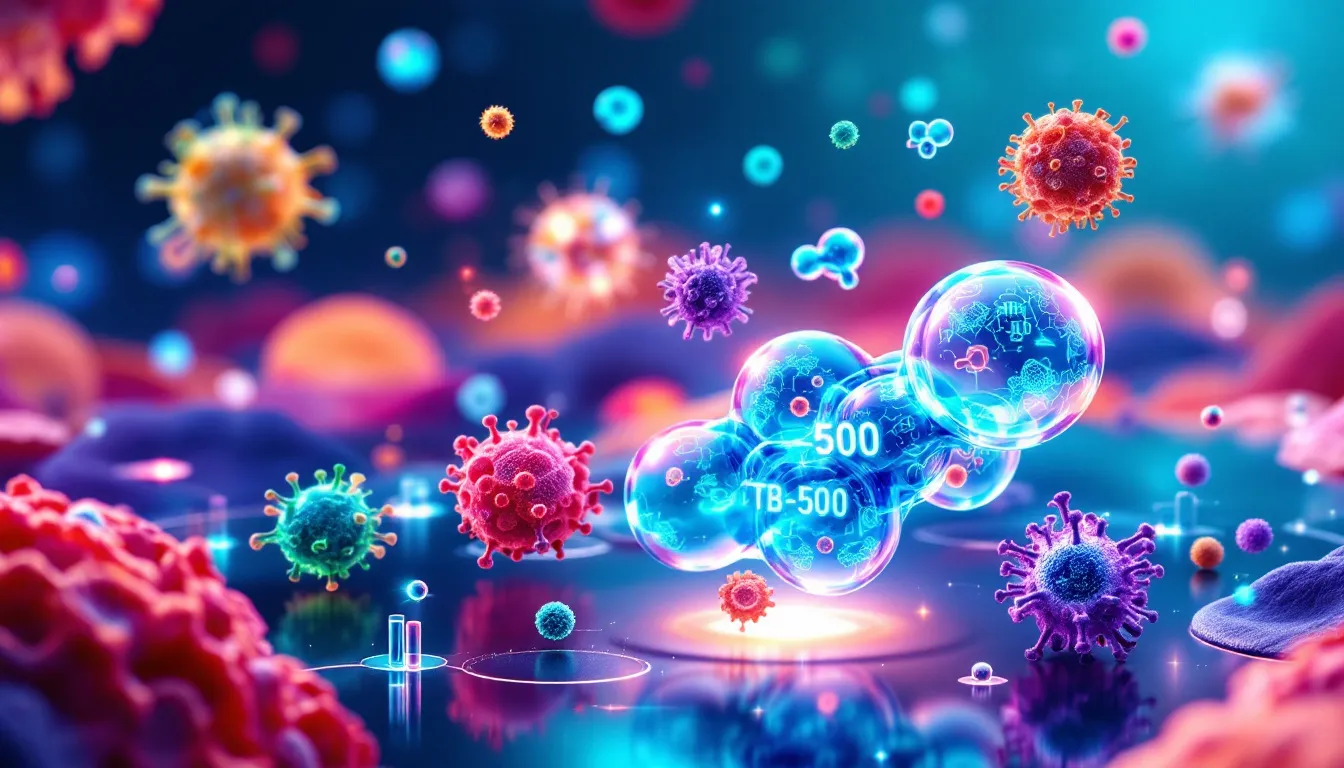 Illustration of research insights related to TB-500 and its effects on various cell types.