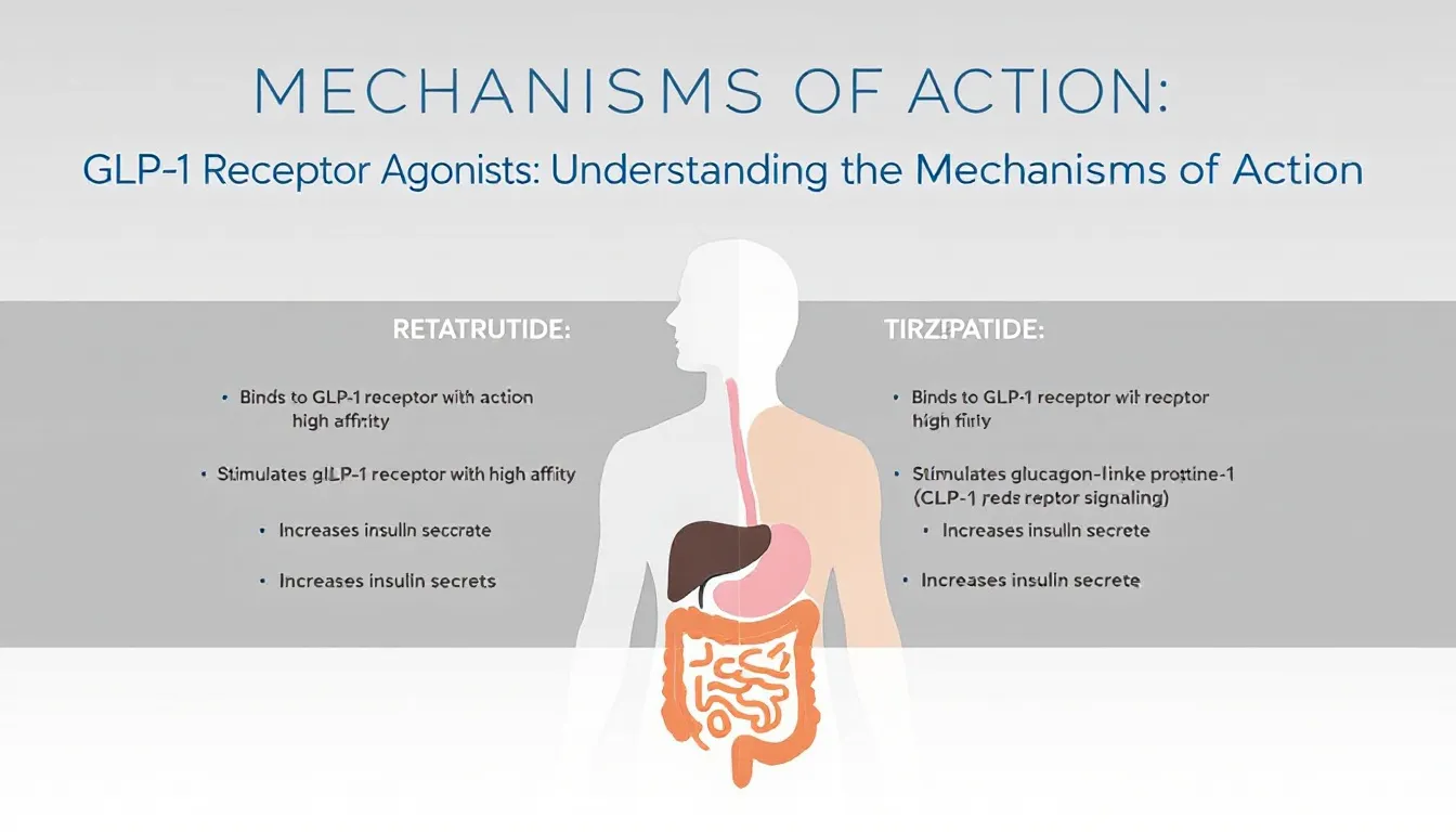 Mechanisms of action for retatrutide and tirzepatide.