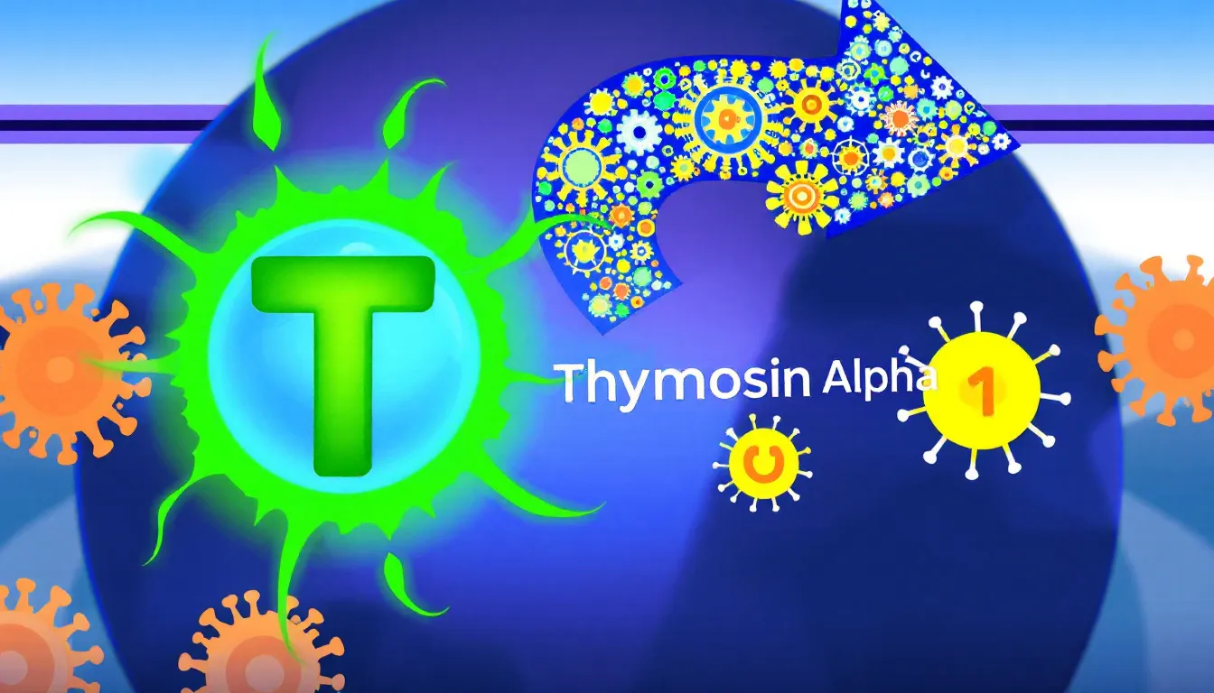 A visual representation of the immune system showing T cells activated by thymosin alpha 1.