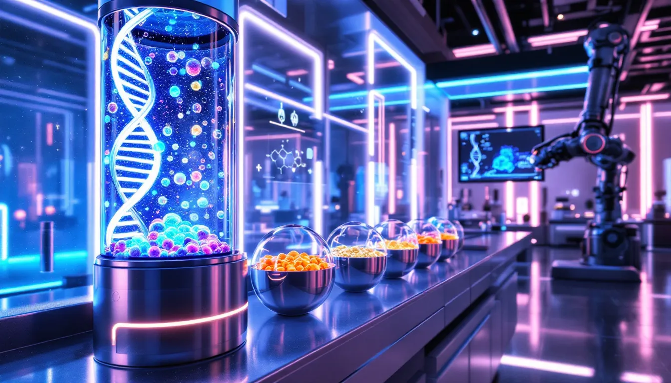 An illustration of various research peptides and chemicals used in scientific research.