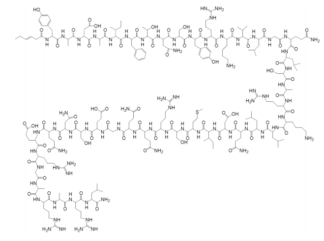Tesamorelin peptide vial for HIV research on abdominal fat reduction.