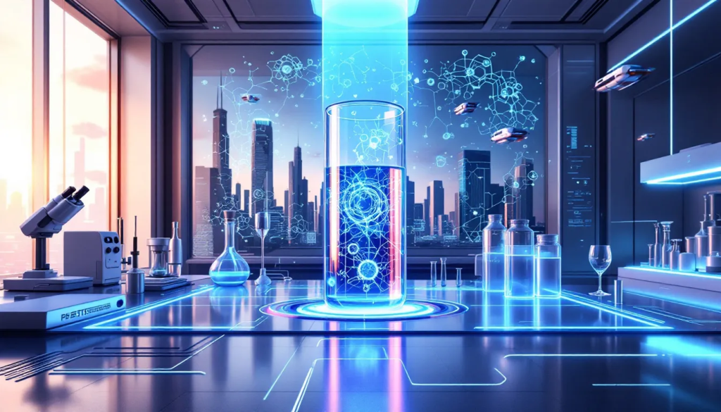 A futuristic depiction of peptide therapies in medicine.