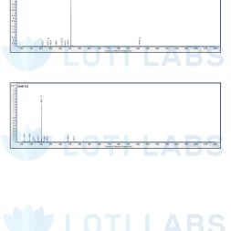 Two chromatograms from Loti Labs labeled BPC-157 and GHK-CU, each showing peaks along the x-axis with unit markers and the Loti Labs logo in the background.