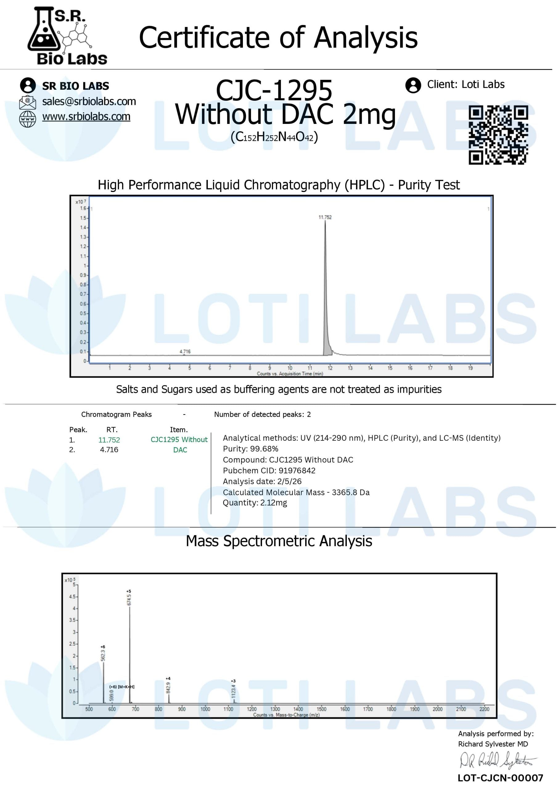 CJC-1295 w/o DAC: Clinical Grade Peptide from Loti Labs