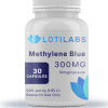 A white bottle labeled "Methylene Blue Capsules (10mg/capsule, 30 capsules)" provides high-quality methylene blue designed for advanced research applications.