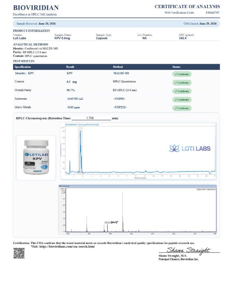 Certificate of analysis for KPV