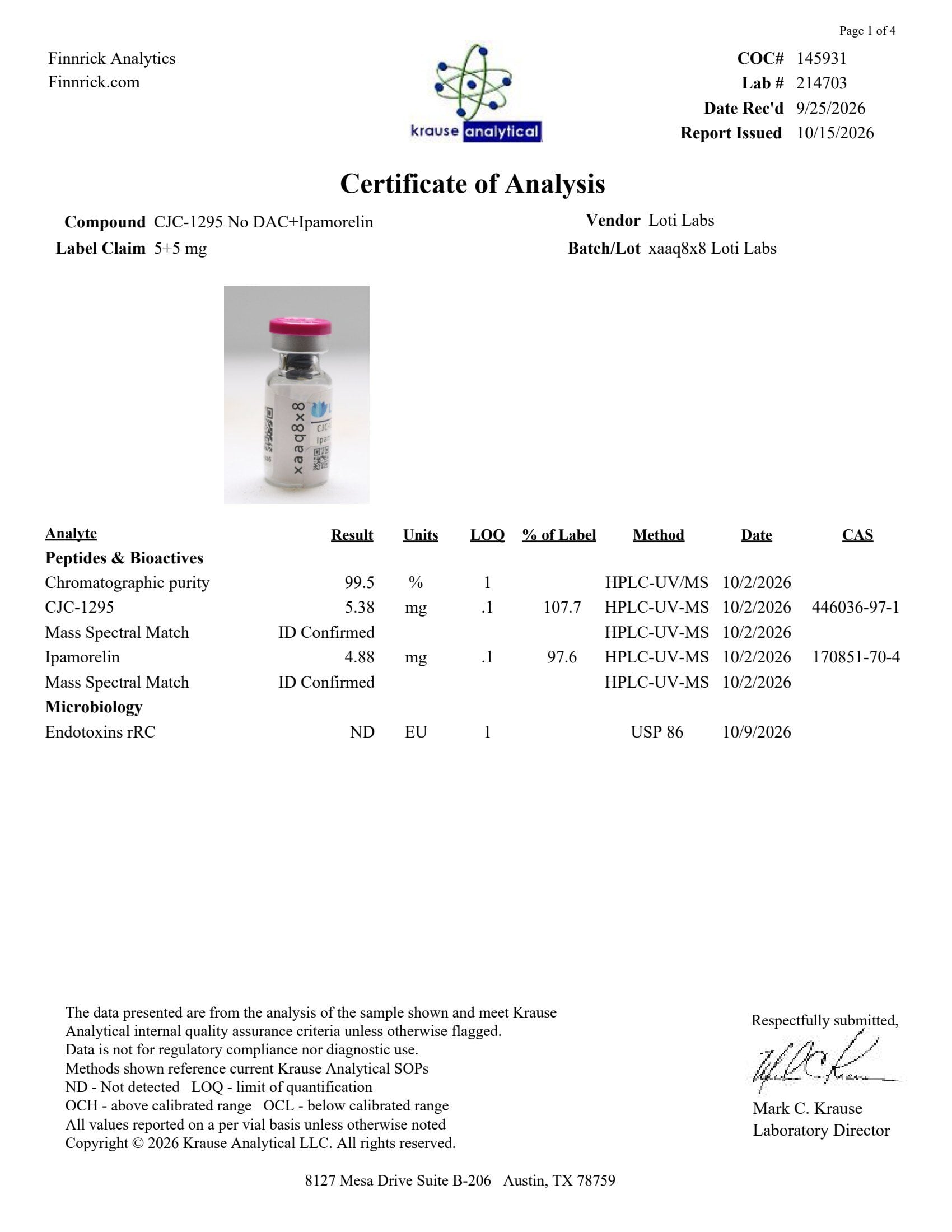 CJC-1295 5mg / Ipamorelin 5mg certificate of analysis