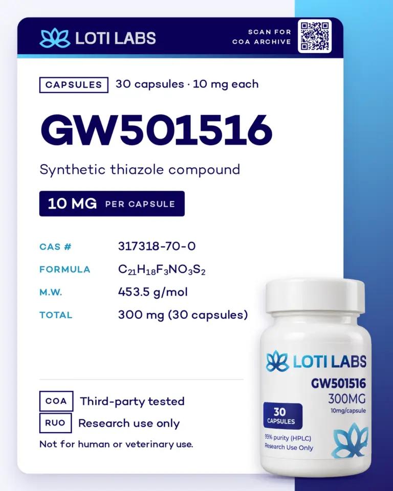 GW501516 Capsules (10mg/capsule, 30 capsules) by Loti Labs, research use only