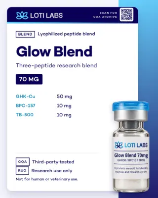 Glow Blend 70mg (GHK-CU 50mg, BPC-157 10mg, TB-500 10mg) by Loti Labs, research use only