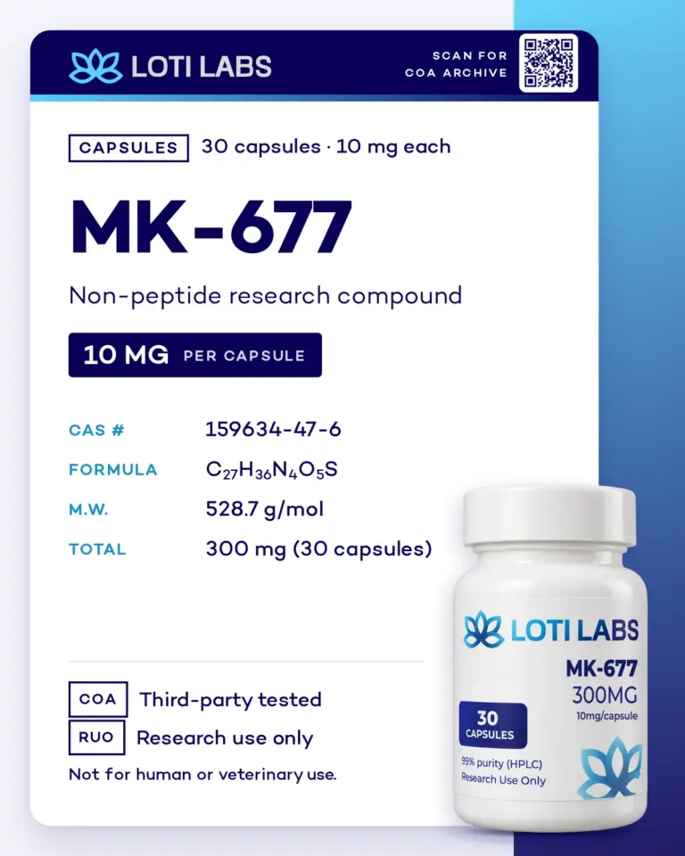 MK-677 Capsules (10mg/capsule, 30 capsules) by Loti Labs, research use only