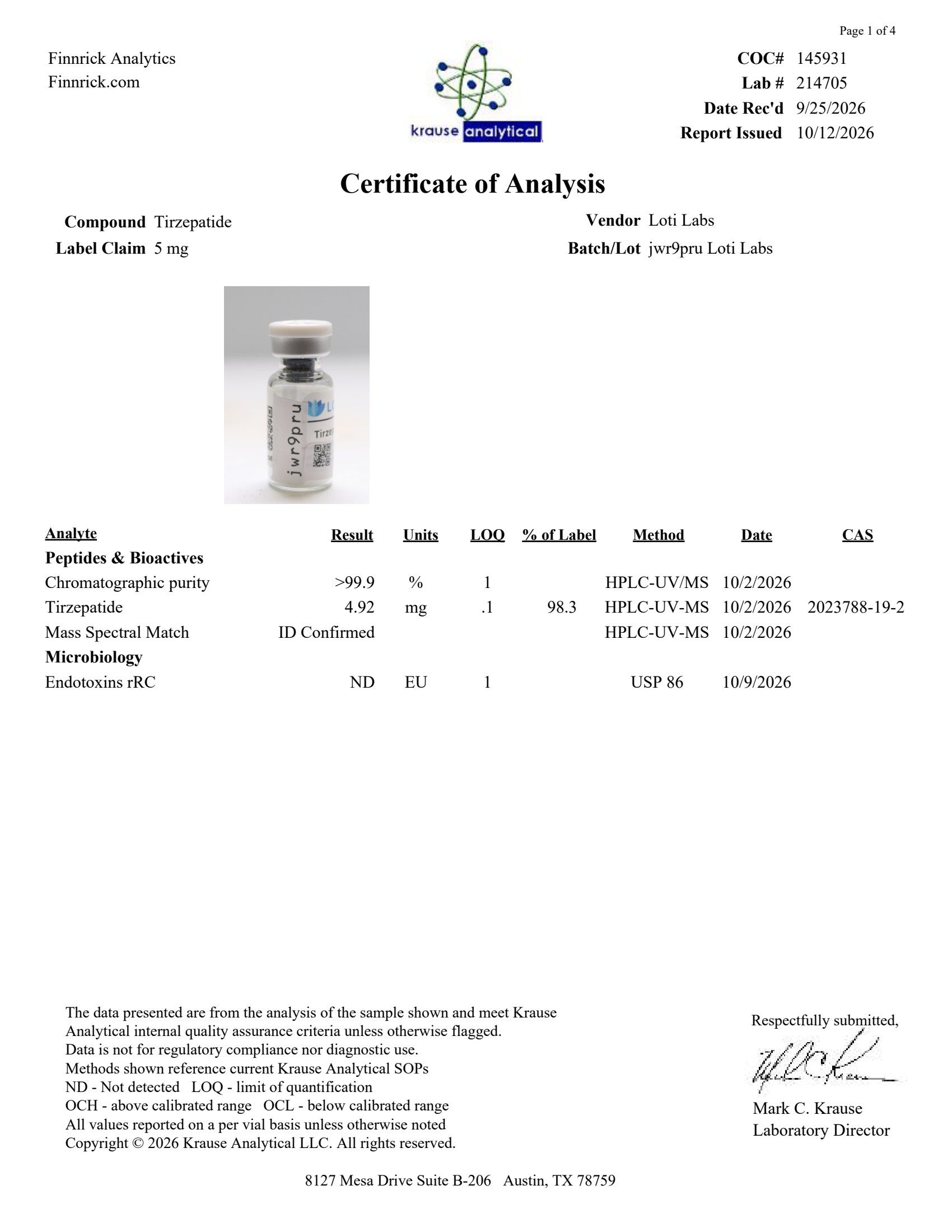 Tirz 5mg certificate of analysis