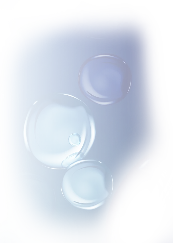 Clear and blue liquid droplets of varying sizes on a smooth, deep blue surface.
