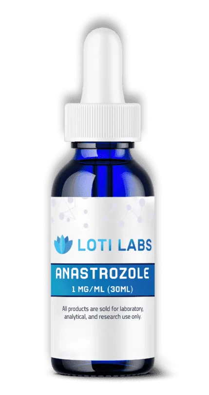 A white bottle labeled "Loti Labs 5-Amino-1MQ, 1500mg, 30 capsules, 50mg/capsule, 99% purity (HPLC), Research Use Only.